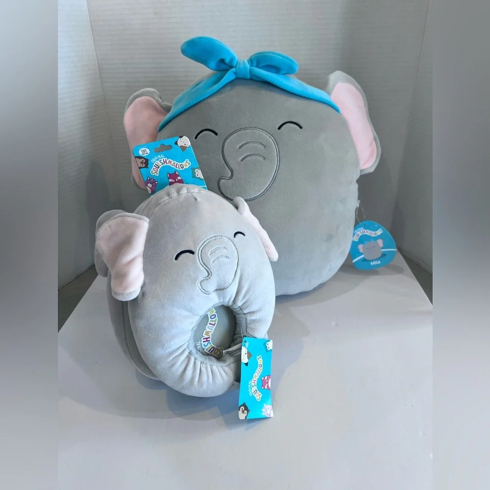 NWT Squishmallows Gift Set 12” Mila Elephant Slippers Sz 13/1 Kids Shoe Size
